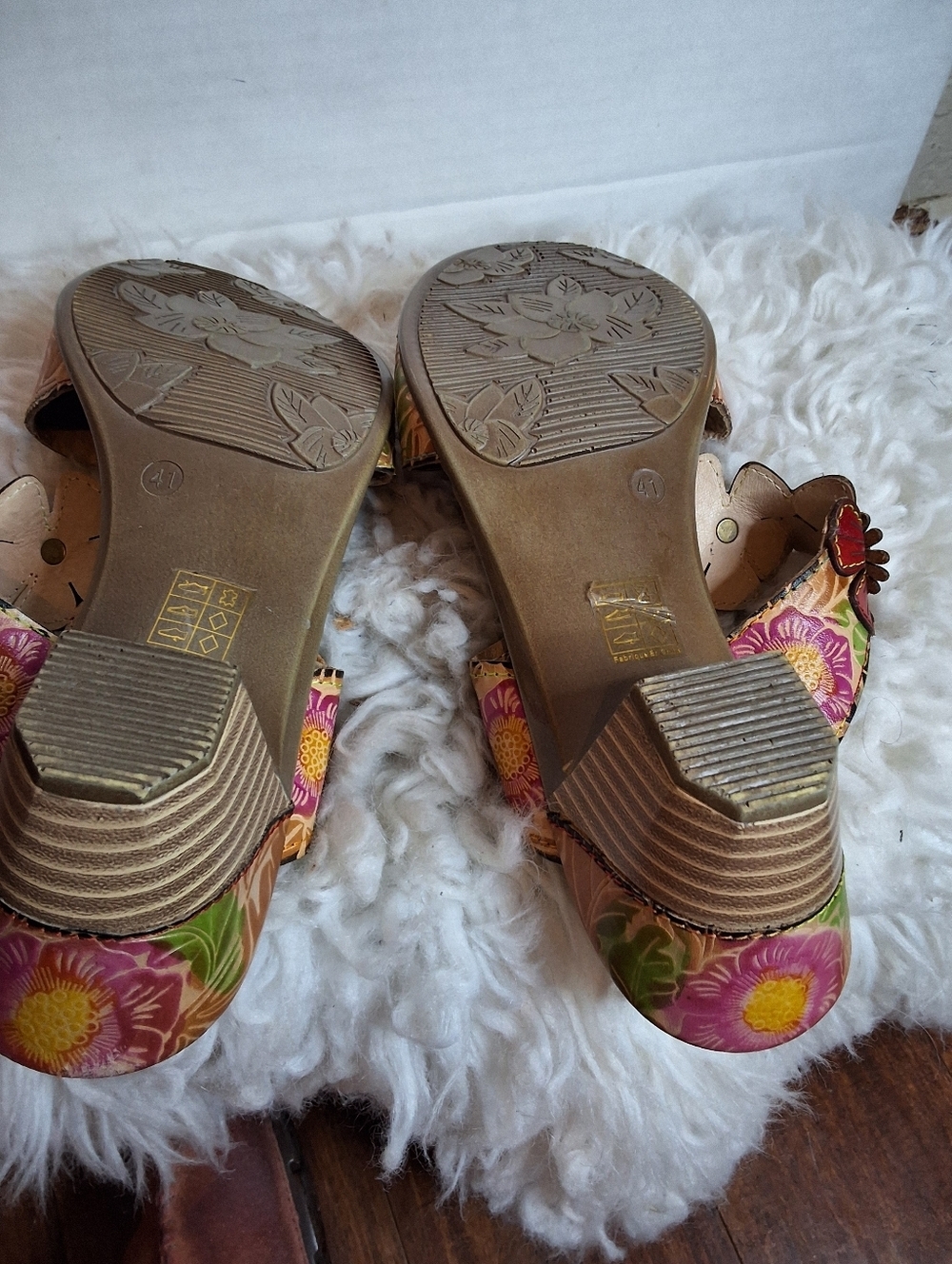 L’Artiste Floral Leather Slide Sandals 3D Flower Block Heel Mules 41/9.5-10 NEW - Picture 9 of 10